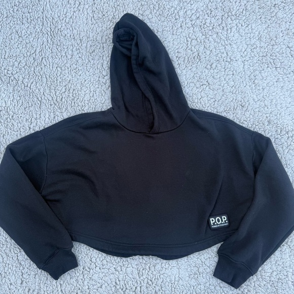 pop Sweaters - Black Cropped Hoodie with P.O.P Logo